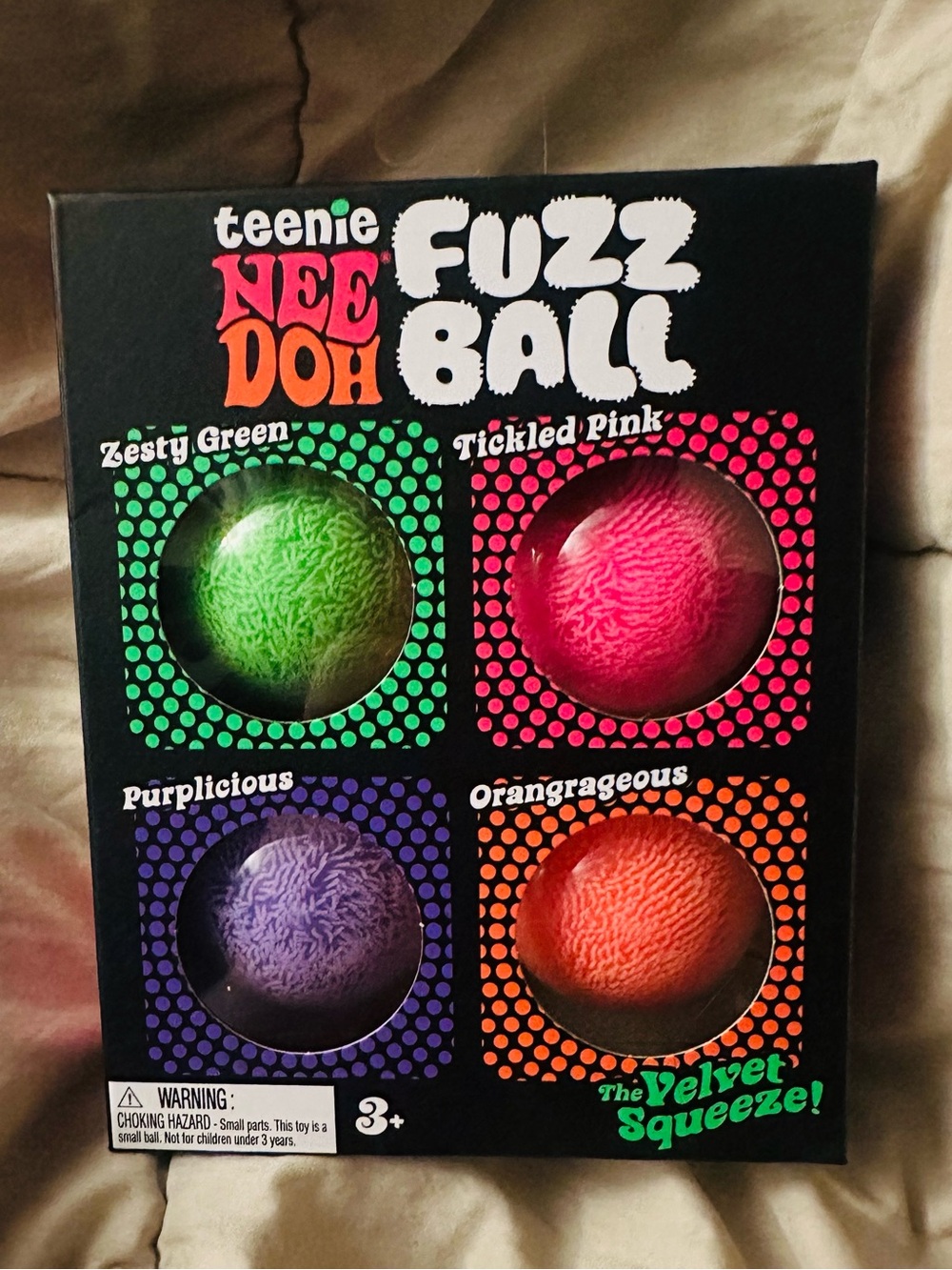 Teenie NeeDoh Fuzz Ball 4-Pack — Green, Pink, Purple & Orange